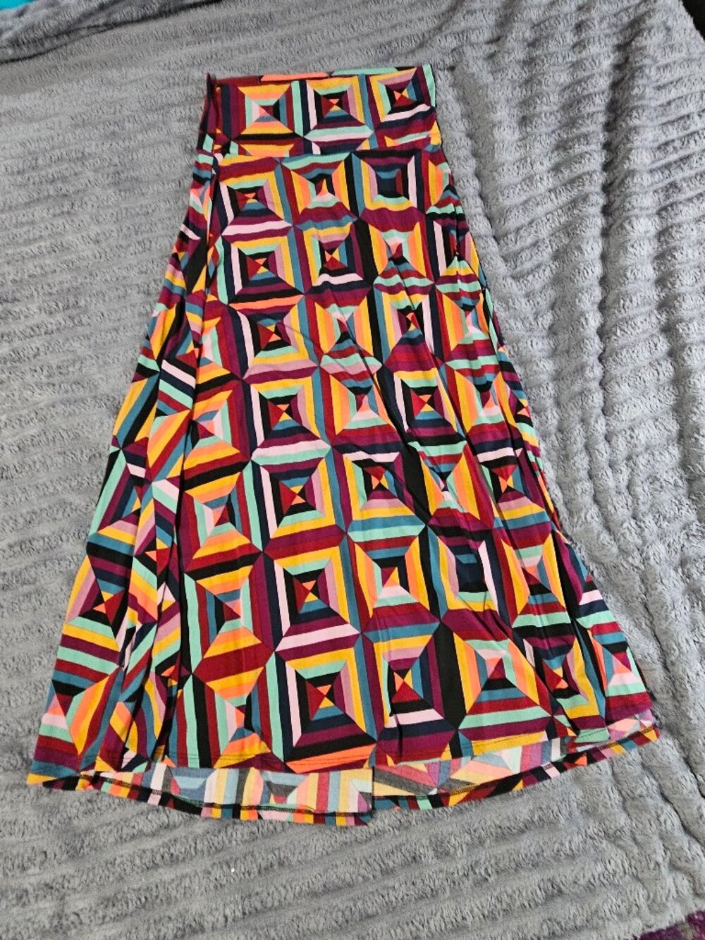 LuLaRoe L Geometric Print Maxi Dress Multicolor NWOT